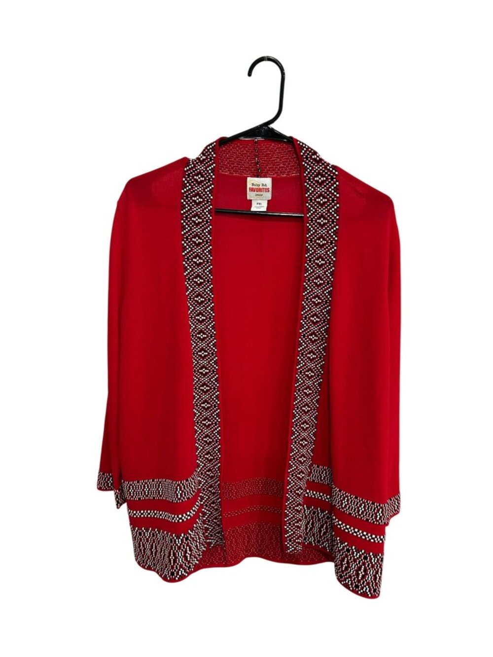 Ruby Rd. Favorites Petite XL Red Open Cardigan Black White Trim Minimalist Retro